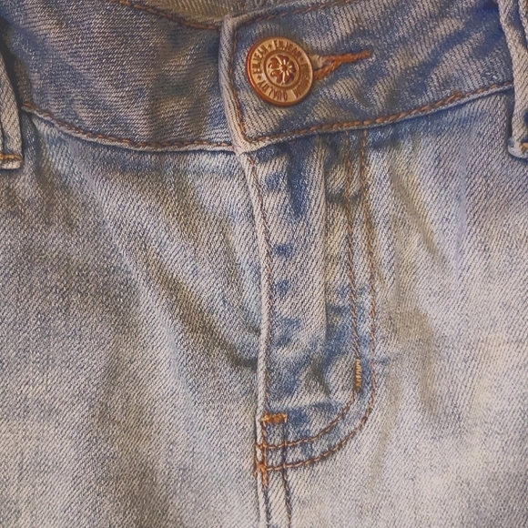 Emjean Light Blue Denim Distressed Jeans Mini Skirt Small Frayed Hem - Picture 7 of 12